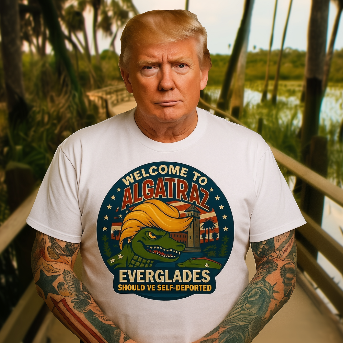 Welcome to Algatraz Everglades T-Shirt - Funny Trump Alligator Prison Satire Tee