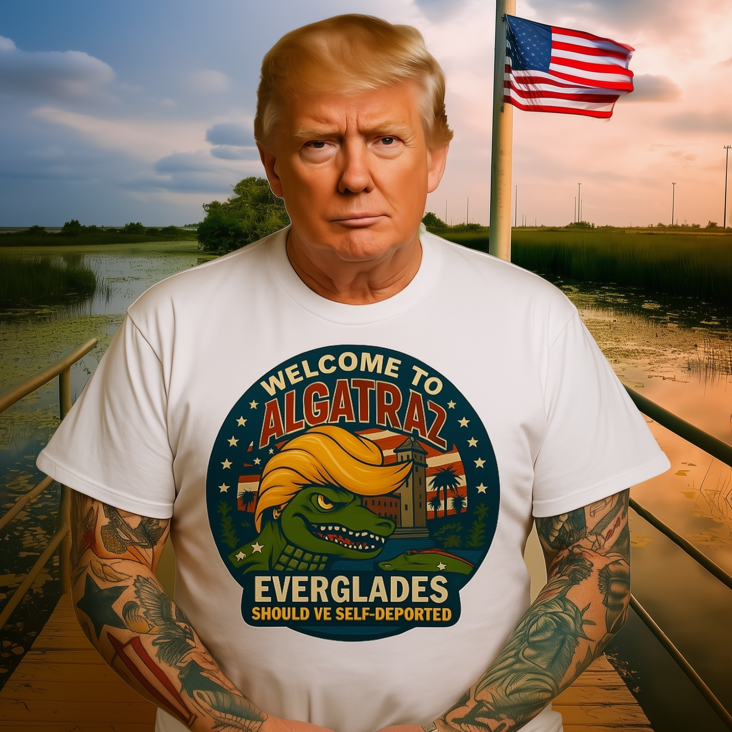 Welcome to Algatraz Everglades T-Shirt - Funny Trump Alligator Prison Satire Tee