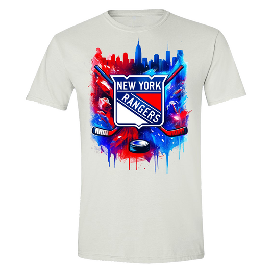 White New York Rangers T-Shirt - Vibrant Spray Paint Design | NHL Fan Gear